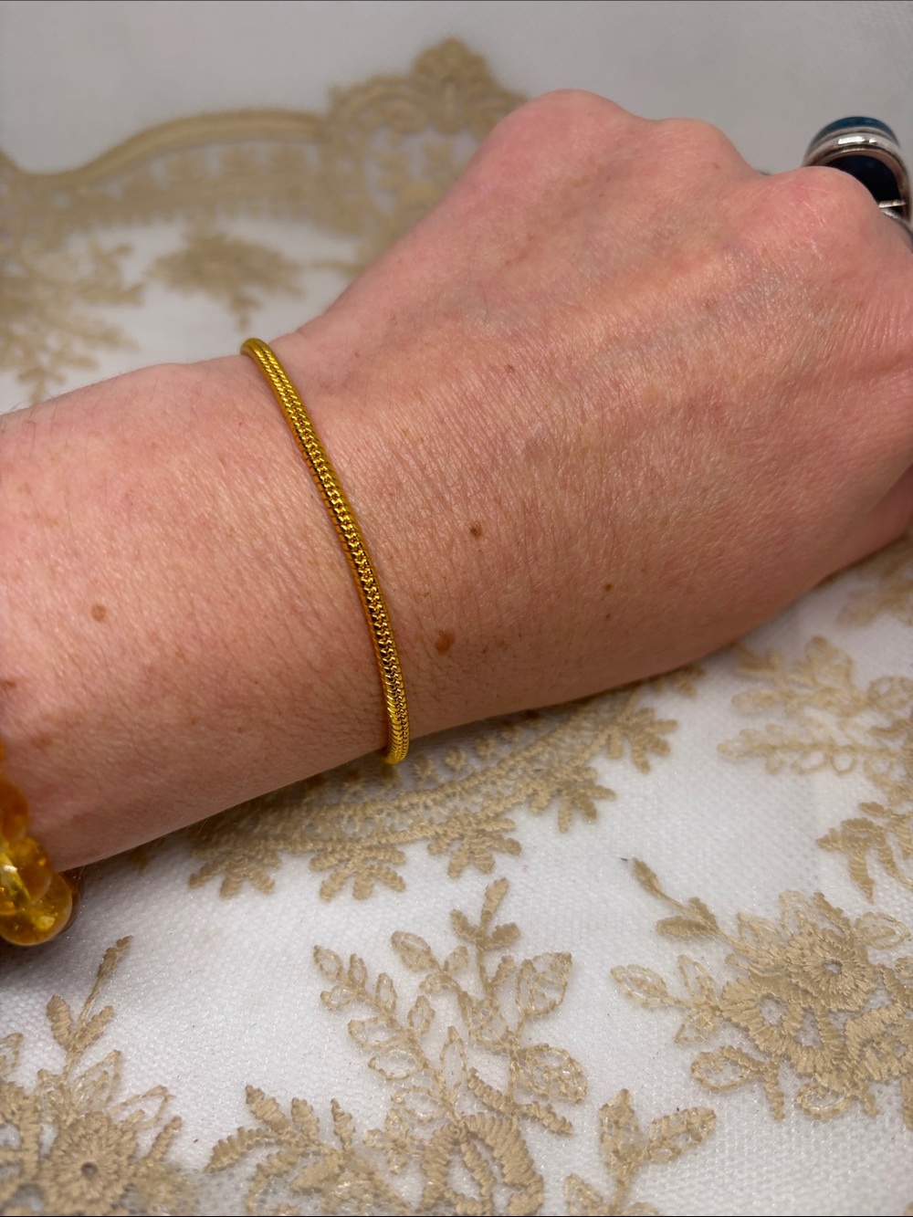 18K Marked Gold Tone Snake Chain Bracelet 6.75” Estate Jewelry